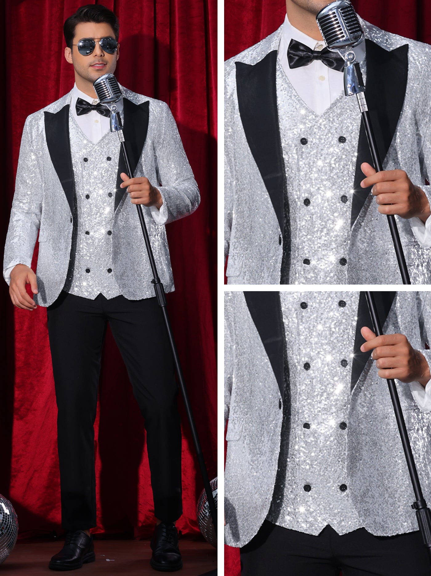 Bublédon Sequin Blazers for Men's Peak Lapel Glitter Sport Coat Wedding Sparkly Suit Jacket