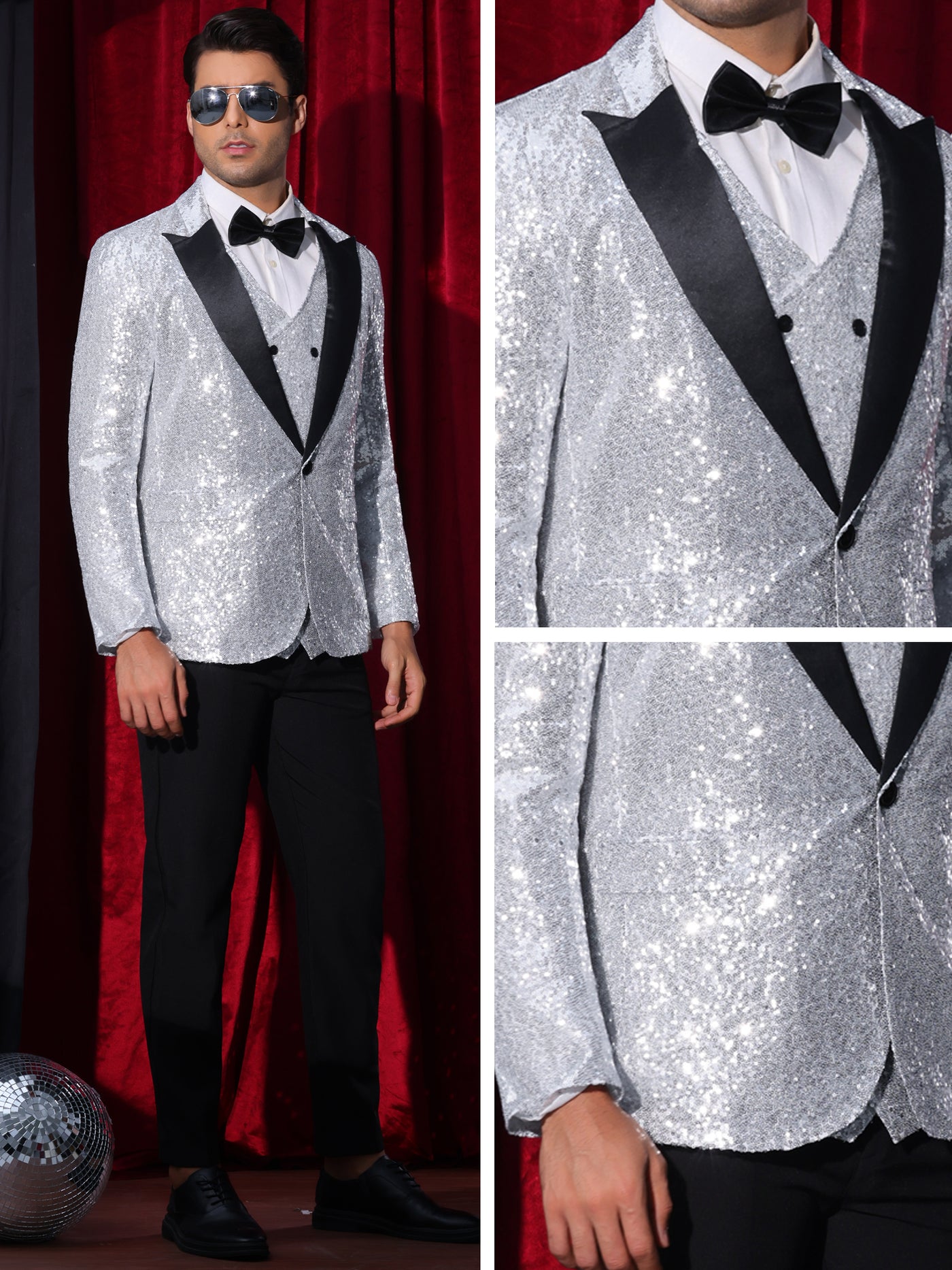 Bublédon Sequin Blazers for Men's Peak Lapel Glitter Sport Coat Wedding Sparkly Suit Jacket