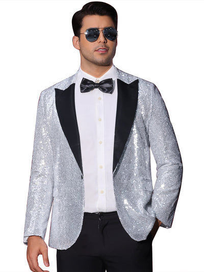 Sequin Blazers for Men's Peak Lapel Glitter Sport Coat Wedding Sparkly Suit Jacket