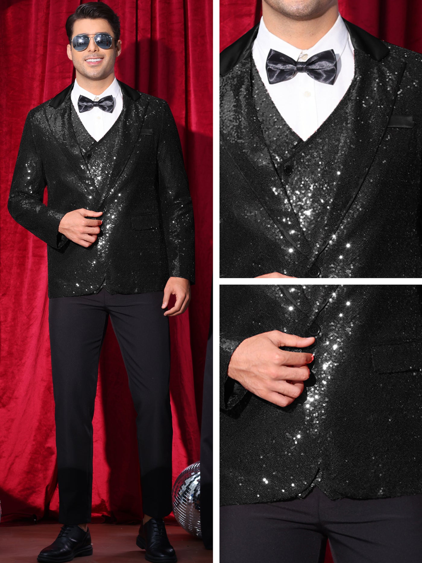 Bublédon Sequin Blazer for Men's Peak Lapel Disco Prom Wedding Party Tuxedo Shiny Suit Jacket Metallic Sports Coat