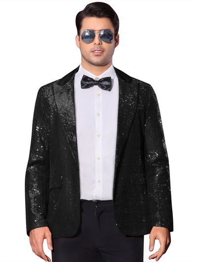 Sequin Blazer for Men's Peak Lapel Disco Prom Wedding Party Tuxedo Shiny Suit Jacket Metallic Sports Coat