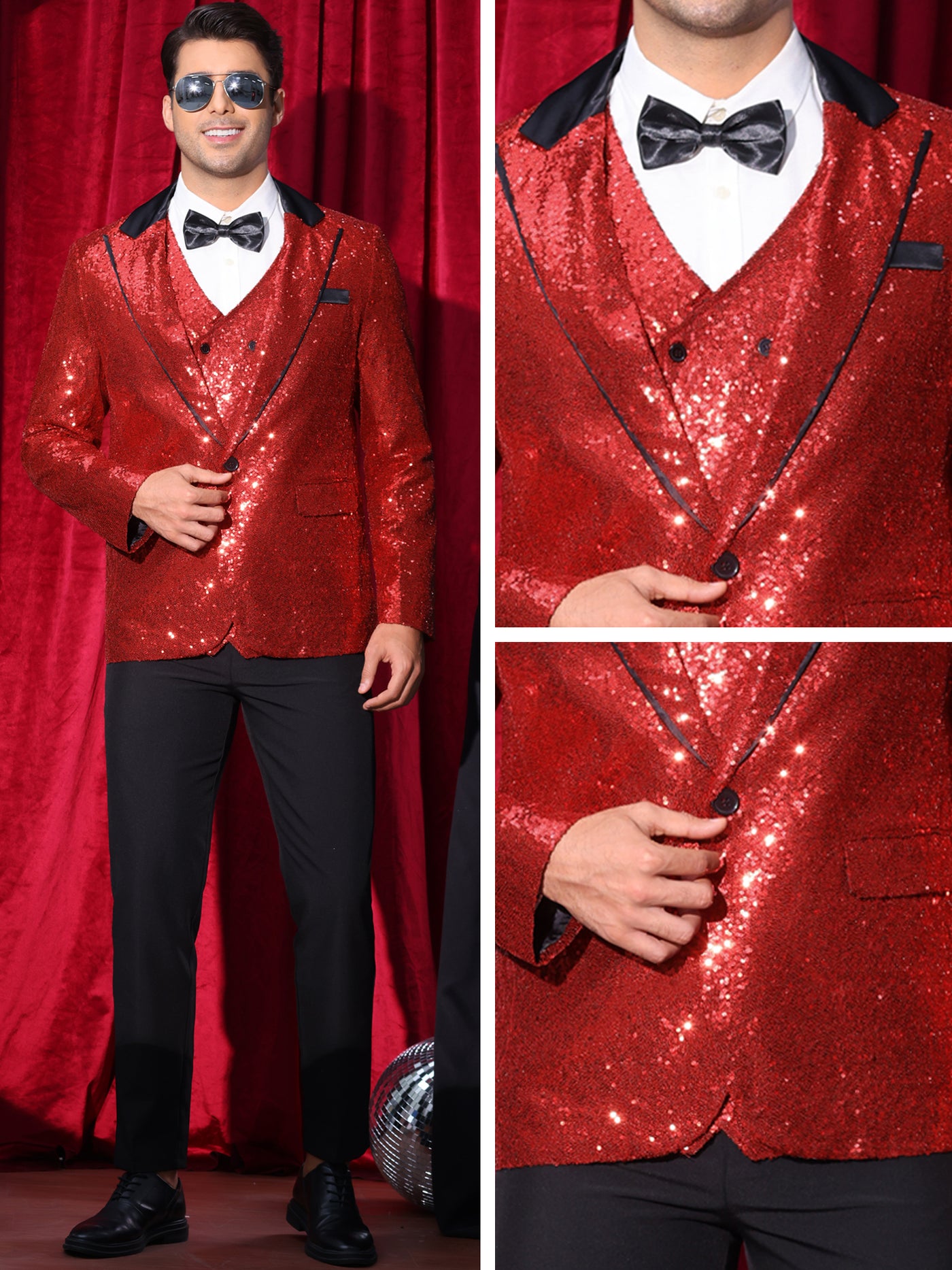 Bublédon Sequin Blazer for Men's Peak Lapel Disco Prom Wedding Party Tuxedo Shiny Suit Jacket Metallic Sports Coat