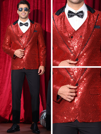 Sequin Blazer for Men's Peak Lapel Disco Prom Wedding Party Tuxedo Shiny Suit Jacket Metallic Sports Coat