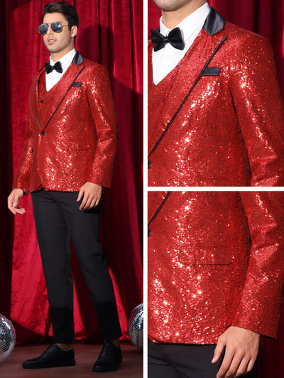 Sequin Blazer for Men's Peak Lapel Disco Prom Wedding Party Tuxedo Shiny Suit Jacket Metallic Sports Coat