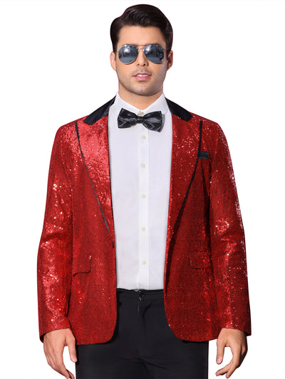 Sequin Blazer for Men's Peak Lapel Disco Prom Wedding Party Tuxedo Shiny Suit Jacket Metallic Sports Coat