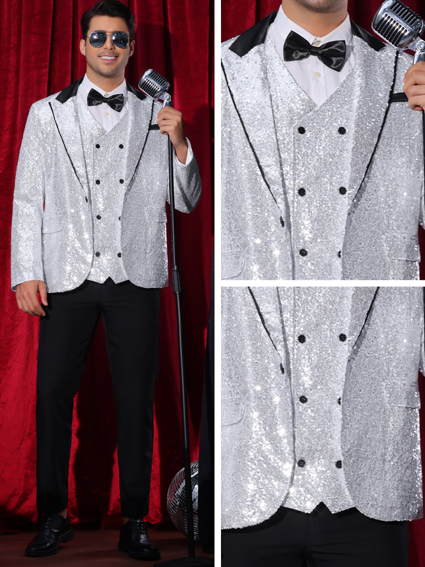 Bublédon Sequin Blazer for Men's Peak Lapel Disco Prom Wedding Party Tuxedo Shiny Suit Jacket Metallic Sports Coat