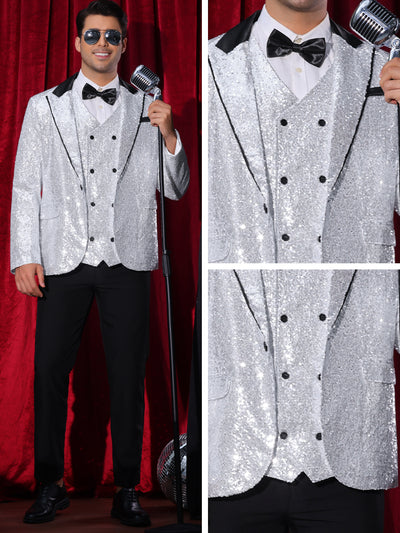 Sequin Blazer for Men's Peak Lapel Disco Prom Wedding Party Tuxedo Shiny Suit Jacket Metallic Sports Coat