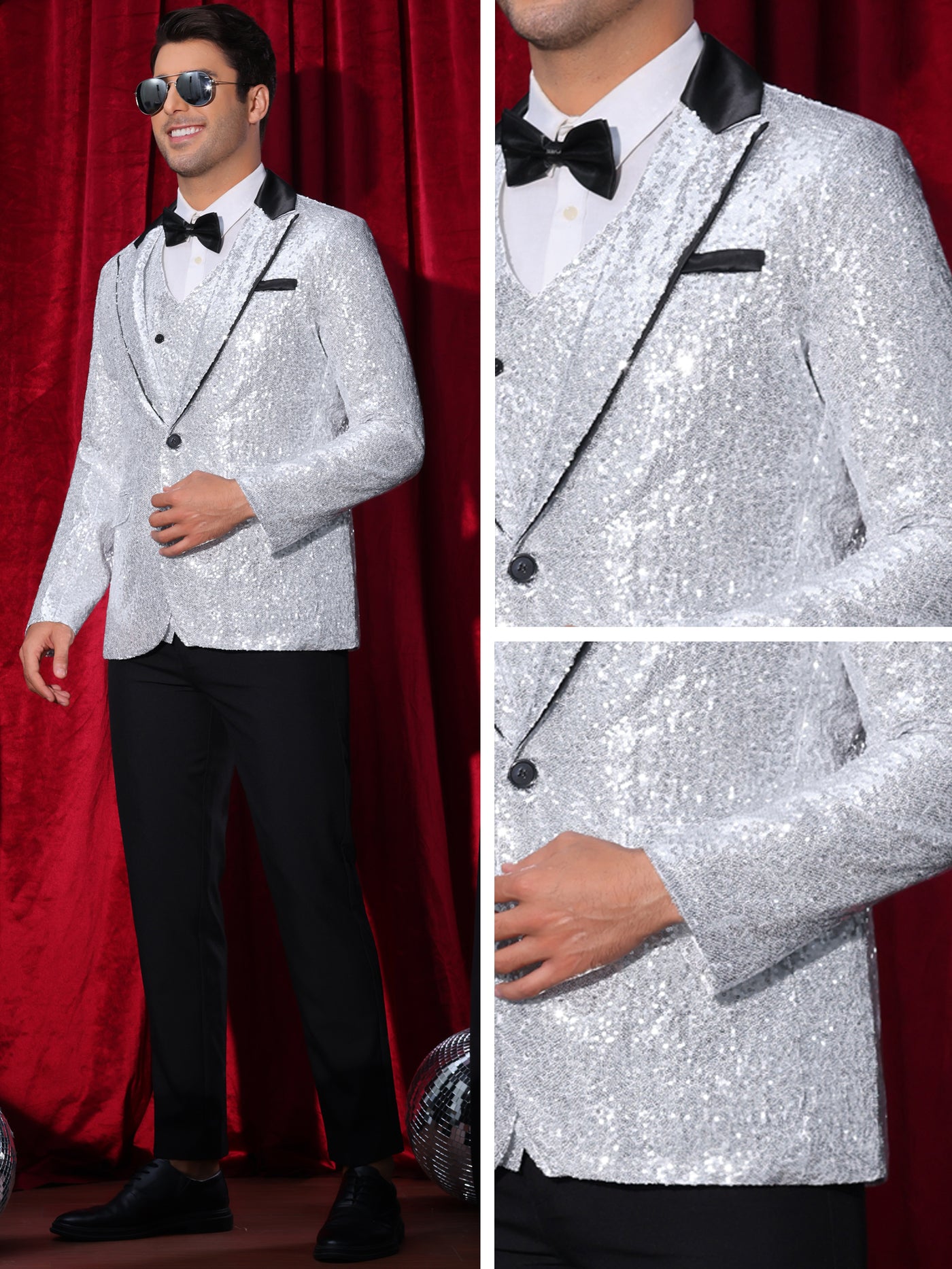 Bublédon Sequin Blazer for Men's Peak Lapel Disco Prom Wedding Party Tuxedo Shiny Suit Jacket Metallic Sports Coat