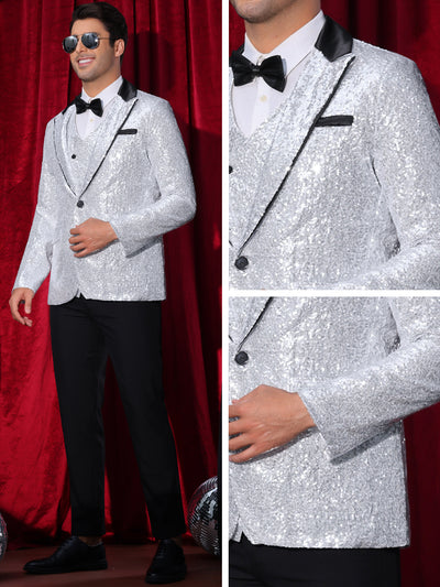 Sequin Blazer for Men's Peak Lapel Disco Prom Wedding Party Tuxedo Shiny Suit Jacket Metallic Sports Coat