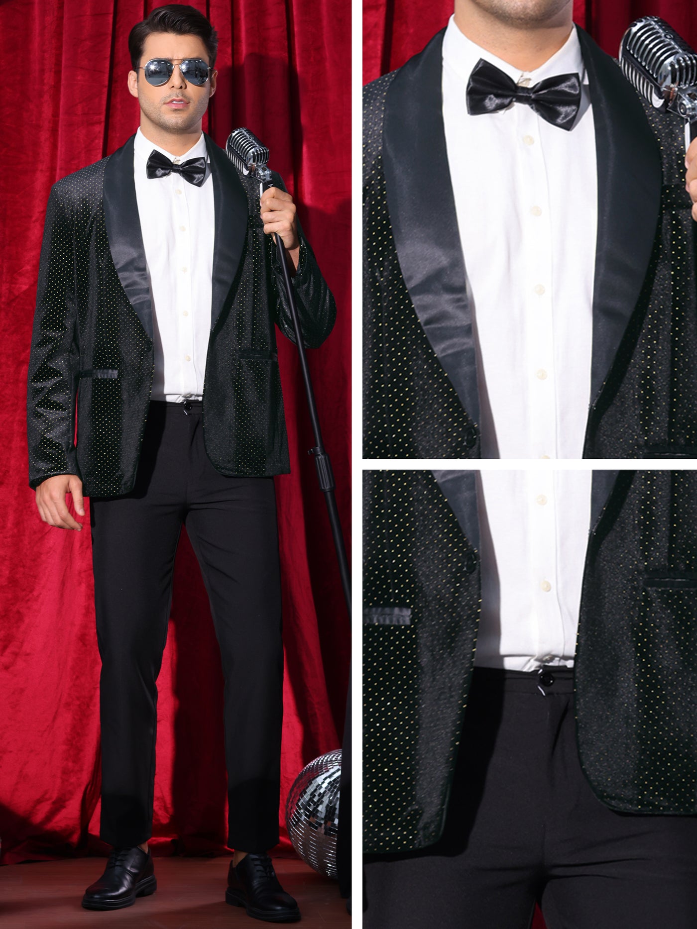 Bublédon Velvet Blazer for Men's Shawl Lapel One Button Wedding Rhinestone Sparkly Tuxedo Velour Sports Coat