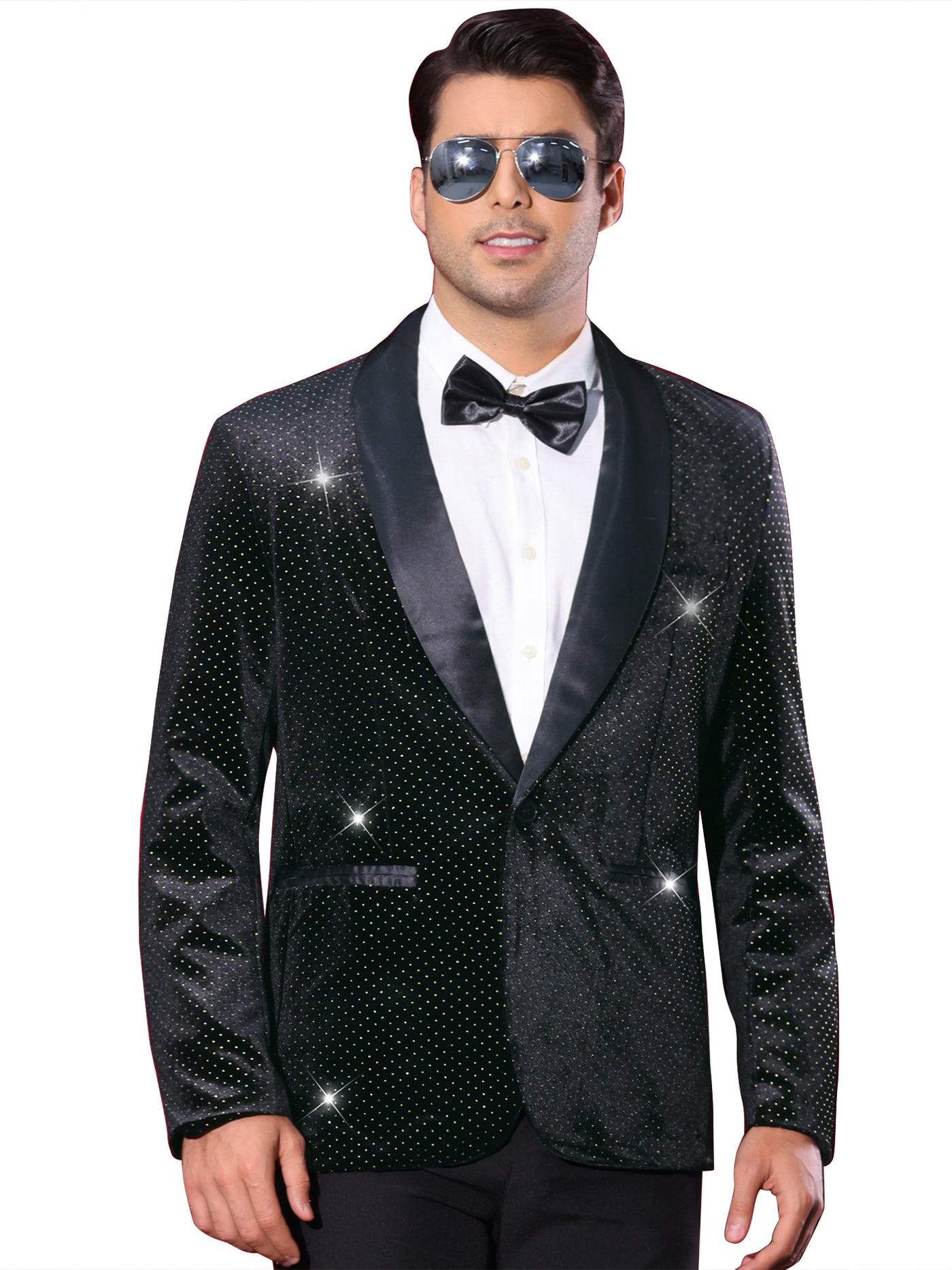 Bublédon Velvet Blazer for Men's Shawl Lapel One Button Wedding Rhinestone Sparkly Tuxedo Velour Sports Coat