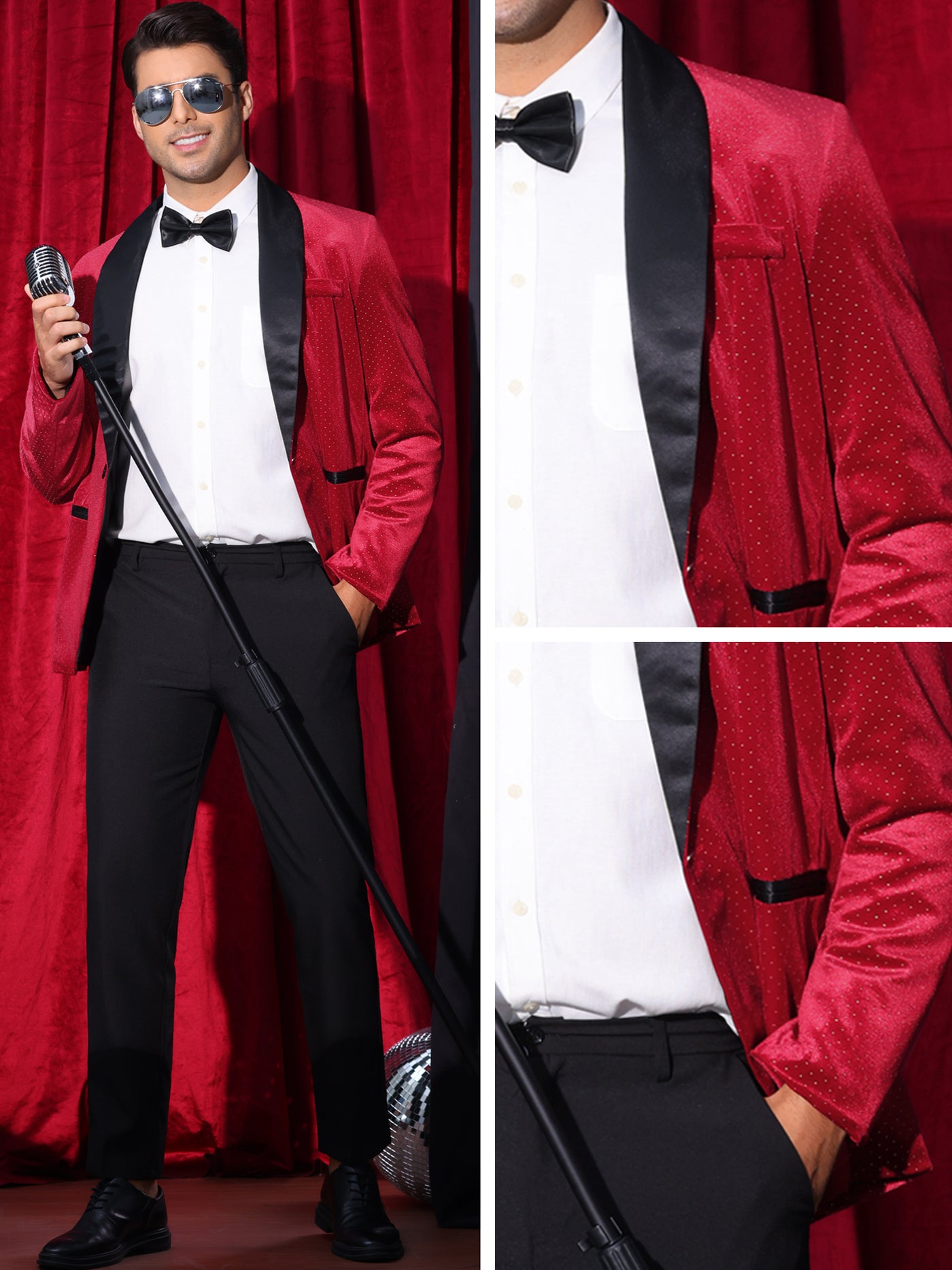 Bublédon Velvet Blazer for Men's Shawl Lapel One Button Wedding Rhinestone Sparkly Tuxedo Velour Sports Coat