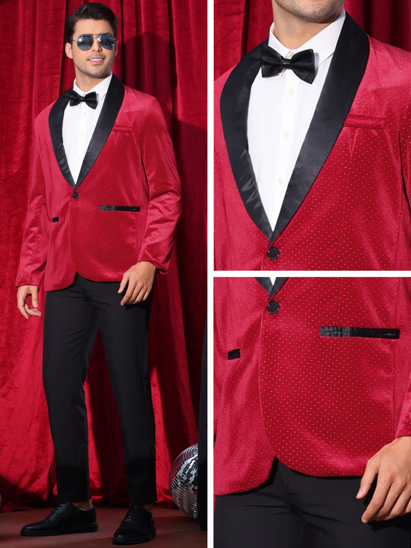 Bublédon Velvet Blazer for Men's Shawl Lapel One Button Wedding Rhinestone Sparkly Tuxedo Velour Sports Coat