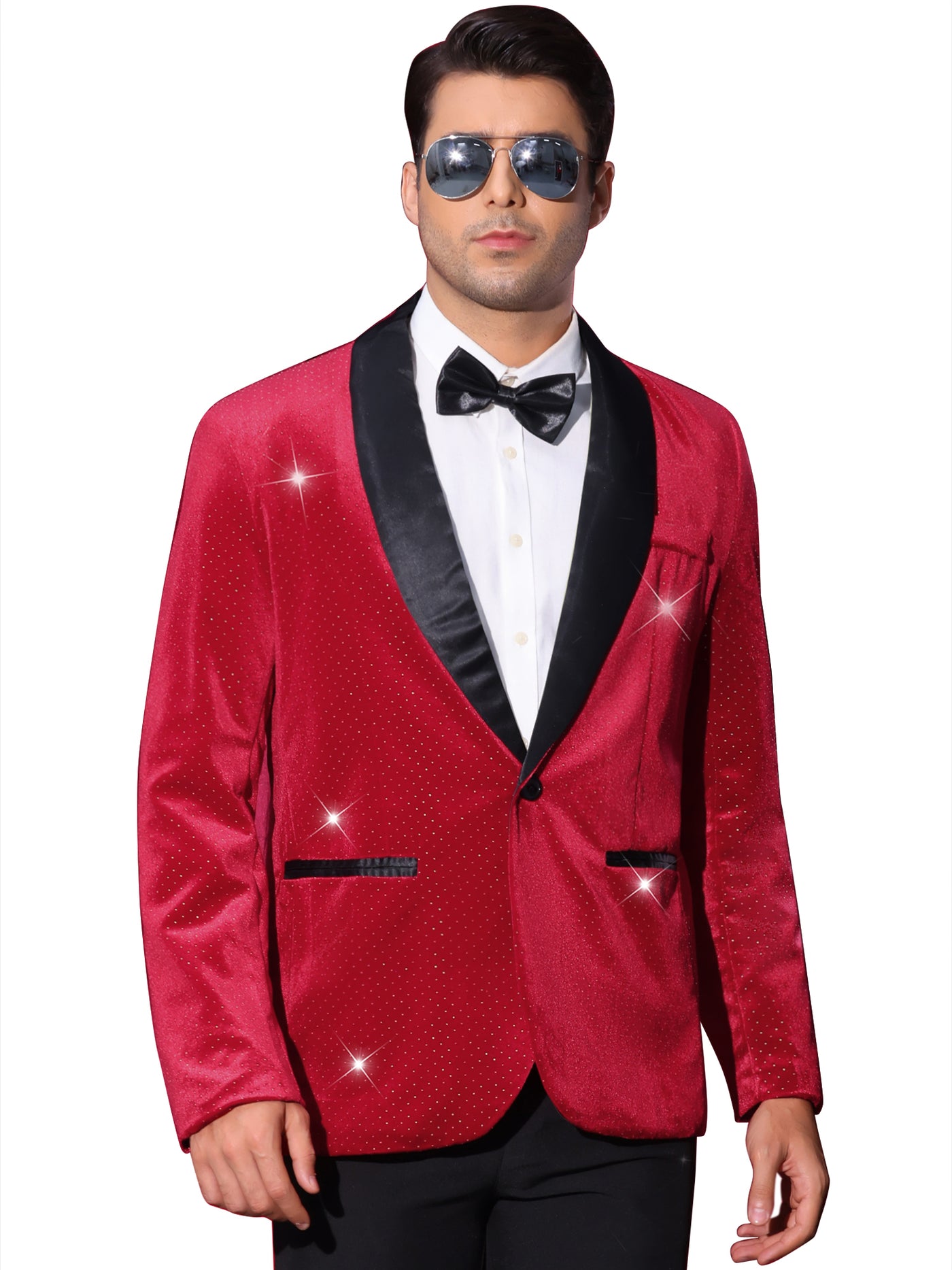 Bublédon Velvet Blazer for Men's Shawl Lapel One Button Wedding Rhinestone Sparkly Tuxedo Velour Sports Coat