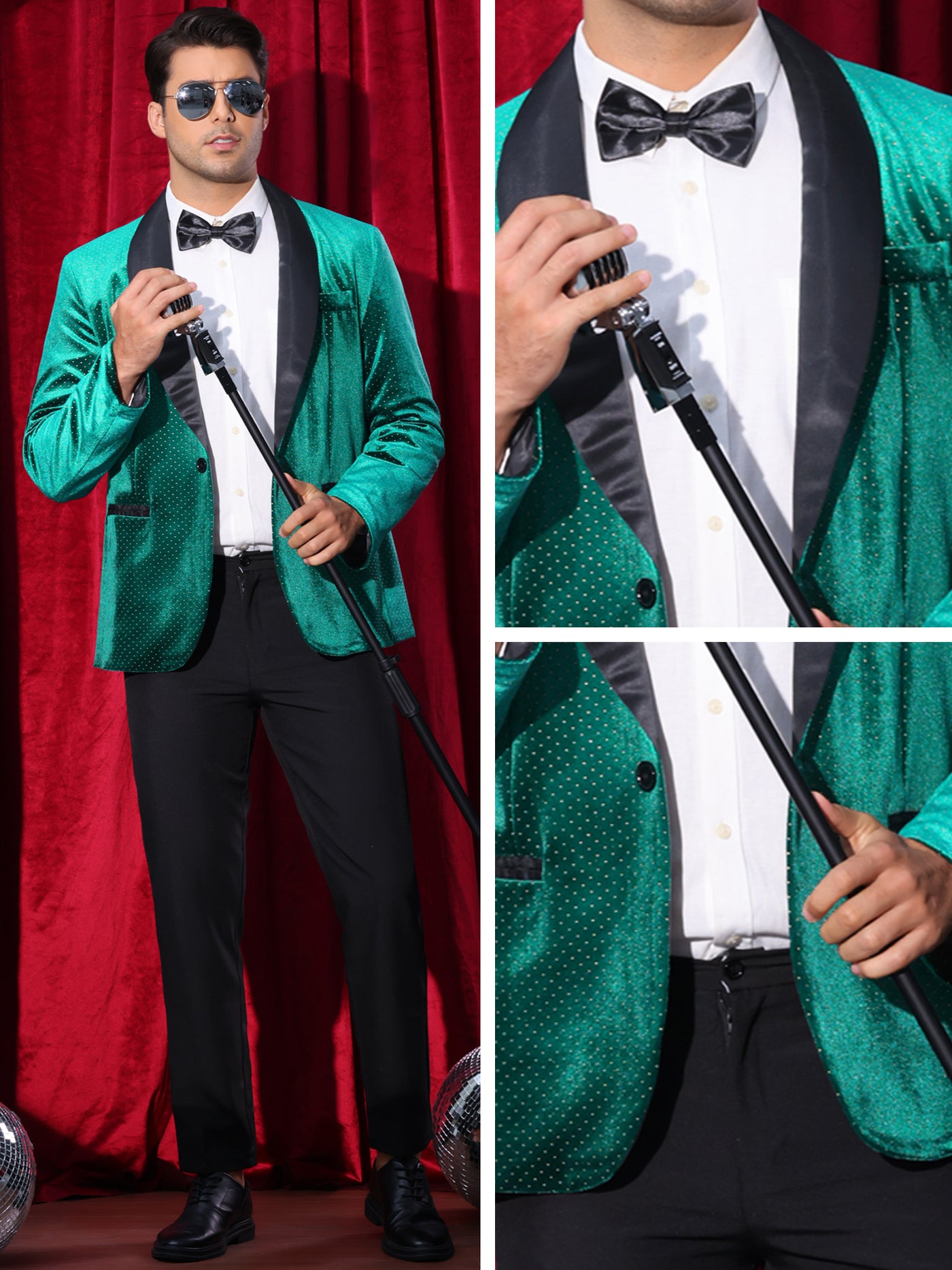 Bublédon Velvet Blazer for Men's Shawl Lapel One Button Wedding Rhinestone Sparkly Tuxedo Velour Sports Coat