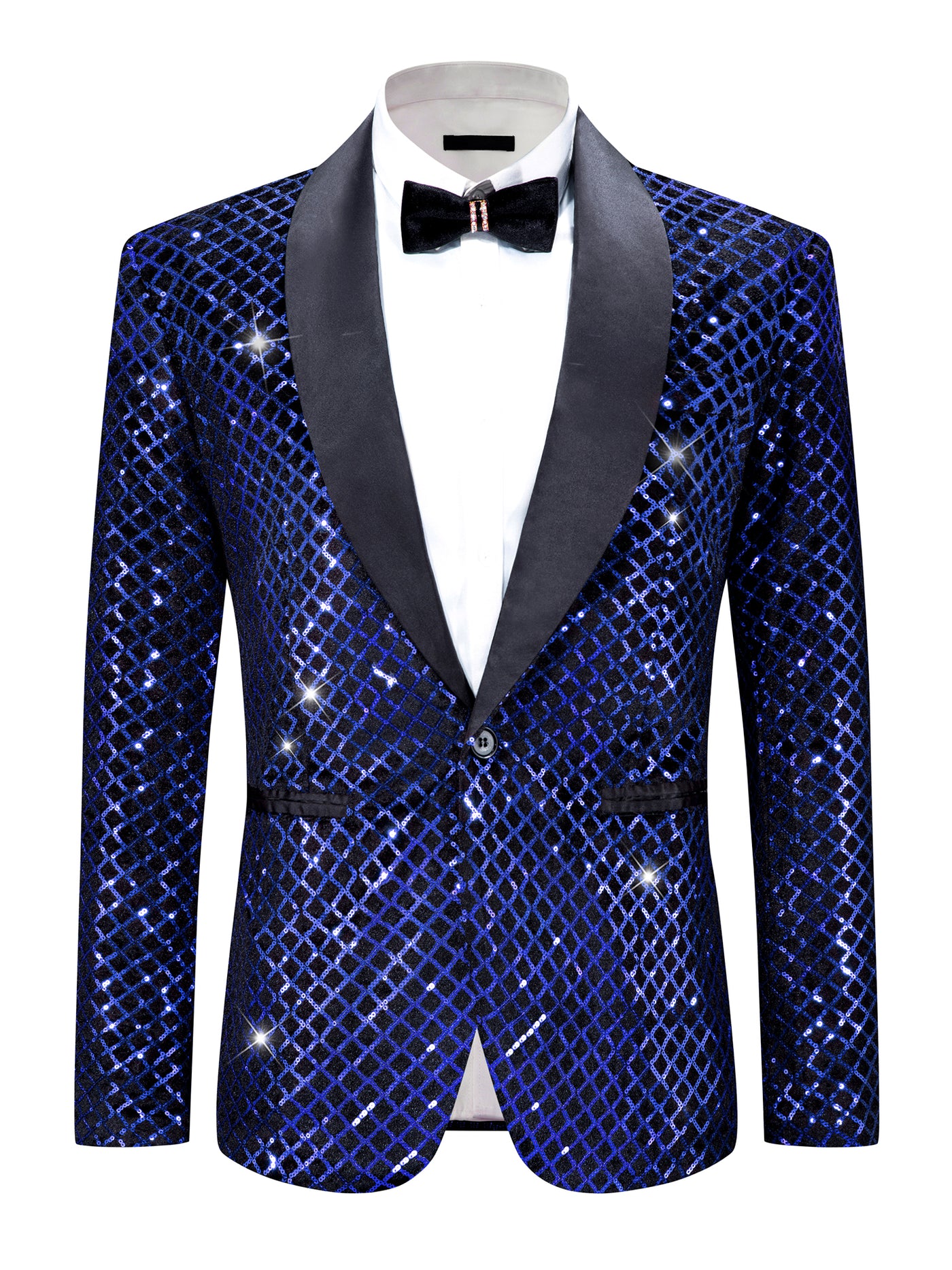 Bublédon Sequin Argyle Blazer for Men's Shawl Lapel Disco Prom Party Tuxedo Metallic Shiny Plaid Suit Jacket Sport Coat