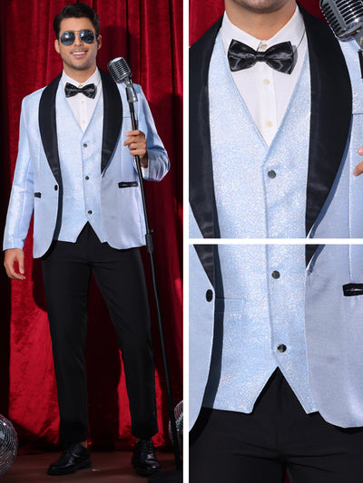 Glitter Blazers for Men's Shawl Lapel Wedding Metallic Sports Coat Party Sparkly Suit Jackets