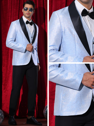 Glitter Blazers for Men's Shawl Lapel Wedding Metallic Sports Coat Party Sparkly Suit Jackets