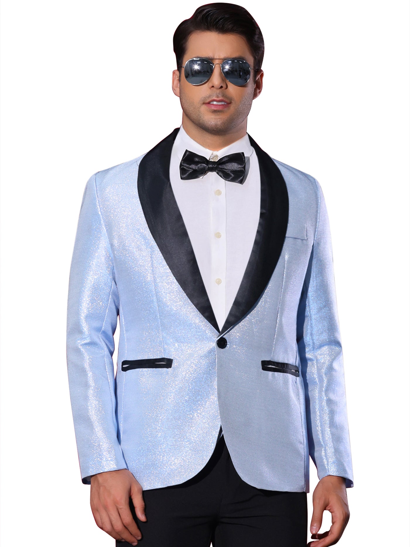 Bublédon Glitter Blazers for Men's Shawl Lapel Wedding Metallic Sports Coat Party Sparkly Suit Jackets