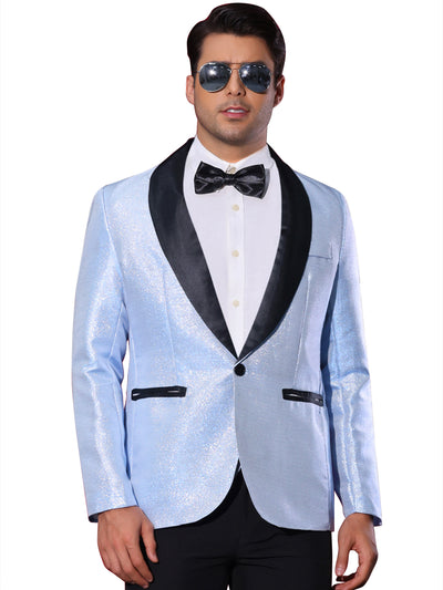 Glitter Blazers for Men's Shawl Lapel Wedding Metallic Sports Coat Party Sparkly Suit Jackets