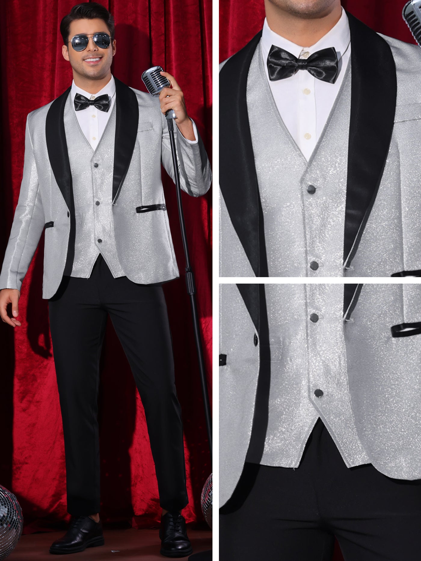 Bublédon Glitter Blazers for Men's Shawl Lapel Wedding Metallic Sports Coat Party Sparkly Suit Jackets