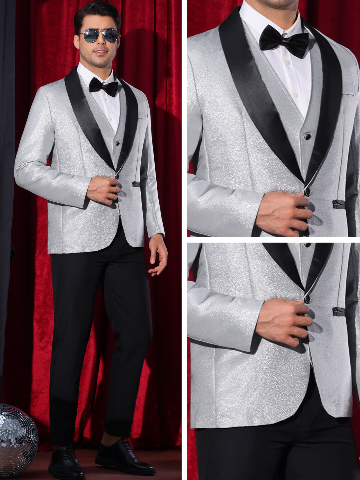 Bublédon Glitter Blazers for Men's Shawl Lapel Wedding Metallic Sports Coat Party Sparkly Suit Jackets