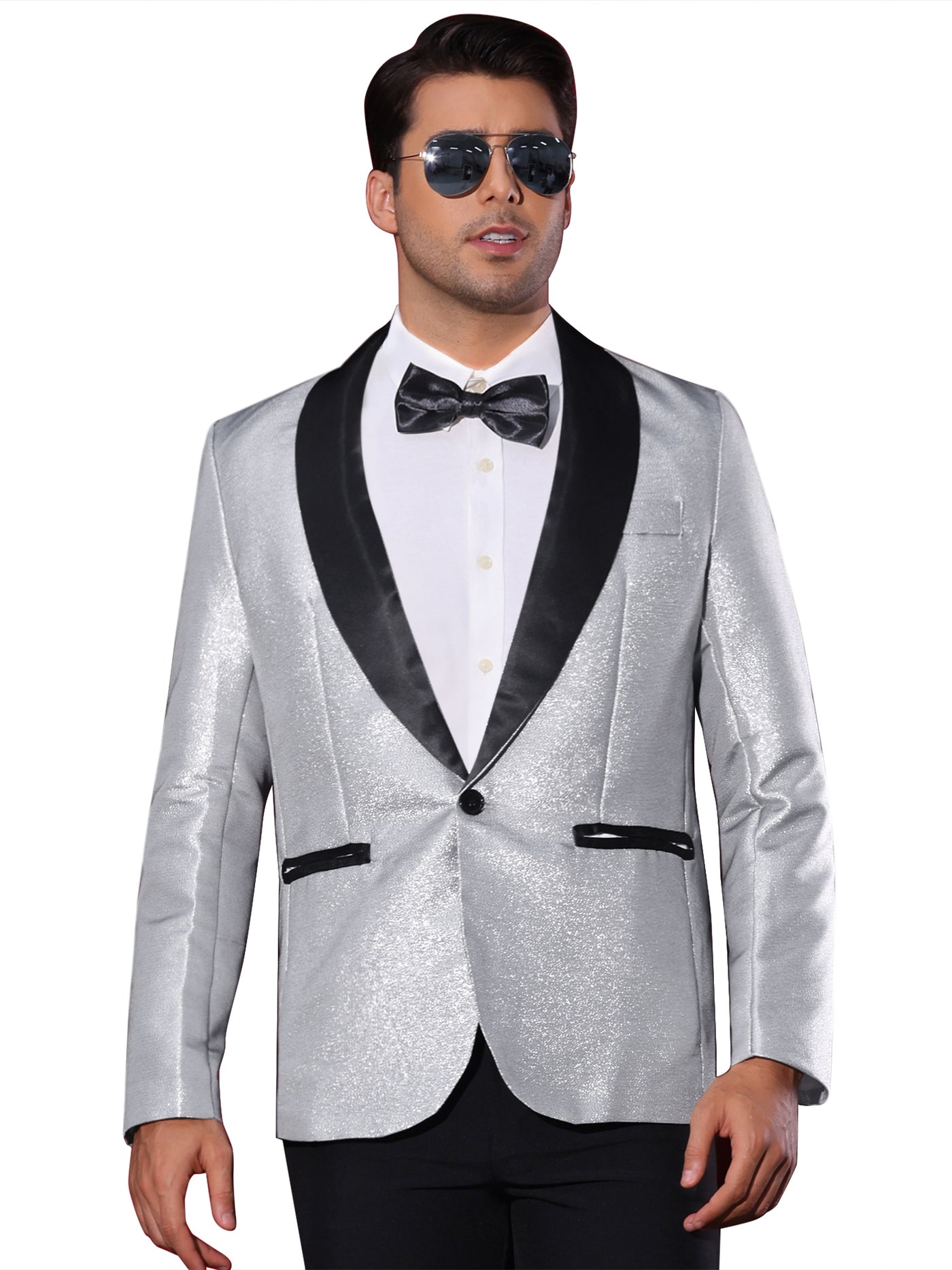 Bublédon Glitter Blazers for Men's Shawl Lapel Wedding Metallic Sports Coat Party Sparkly Suit Jackets