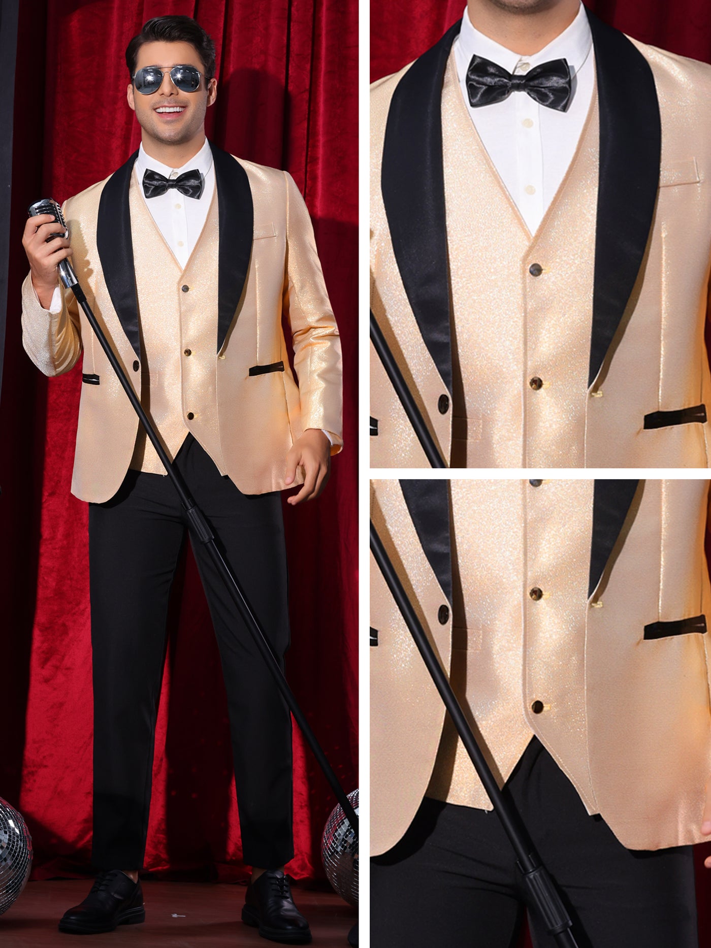 Bublédon Glitter Blazers for Men's Shawl Lapel Wedding Metallic Sports Coat Party Sparkly Suit Jackets