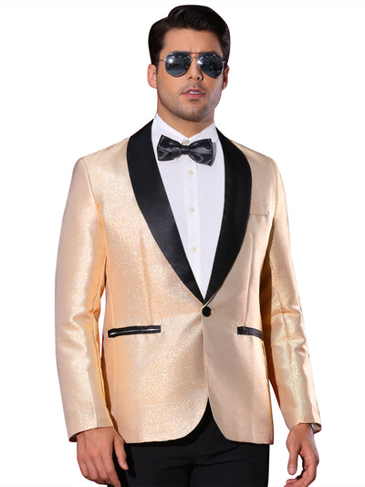 Bublédon Glitter Blazers for Men's Shawl Lapel Wedding Metallic Sports Coat Party Sparkly Suit Jackets