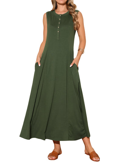 Women's Sleeveless Button Fit Flare A-Line Flowy Casual Long Dresses Summer Outfits