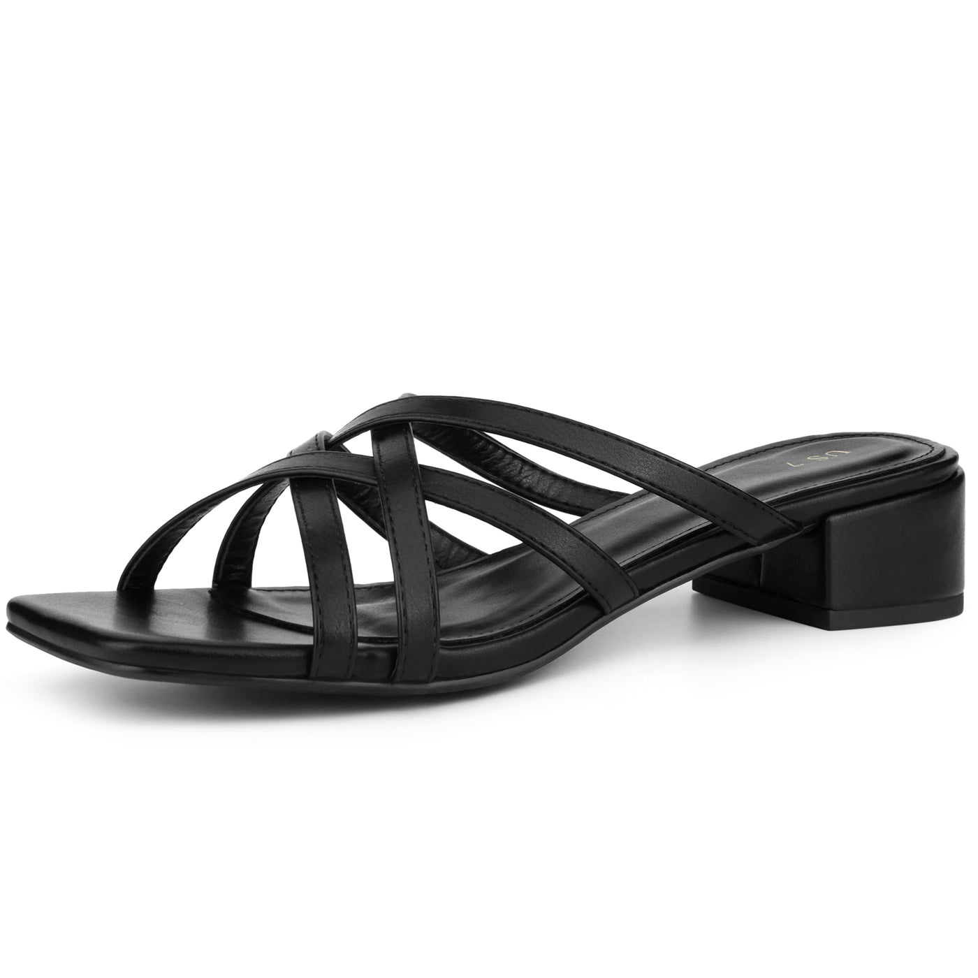 Bublédon Square Toe Cross Strap Chunky Heel Slide Sandals for Women