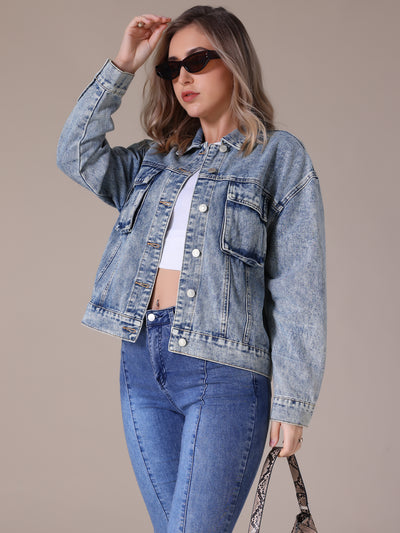 CIMUK Women's Oversized Denim Button Down Pockets Jean Jacket