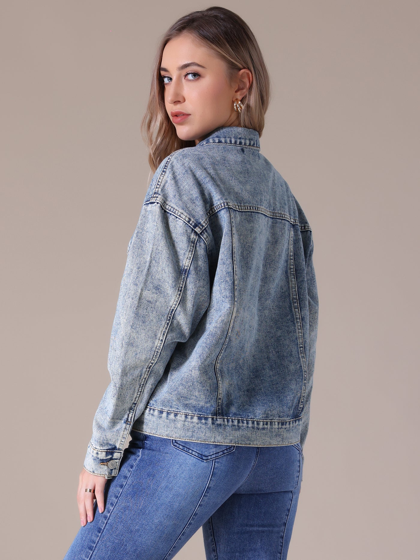 Bublédon CIMUK Women's Oversized Denim Button Down Pockets Jean Jacket