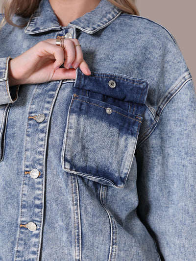 CIMUK Women's Oversized Denim Button Down Pockets Jean Jacket