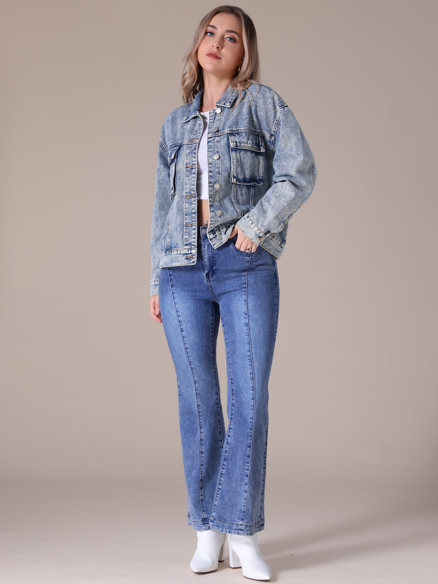 Bublédon CIMUK Women's Oversized Denim Button Down Pockets Jean Jacket