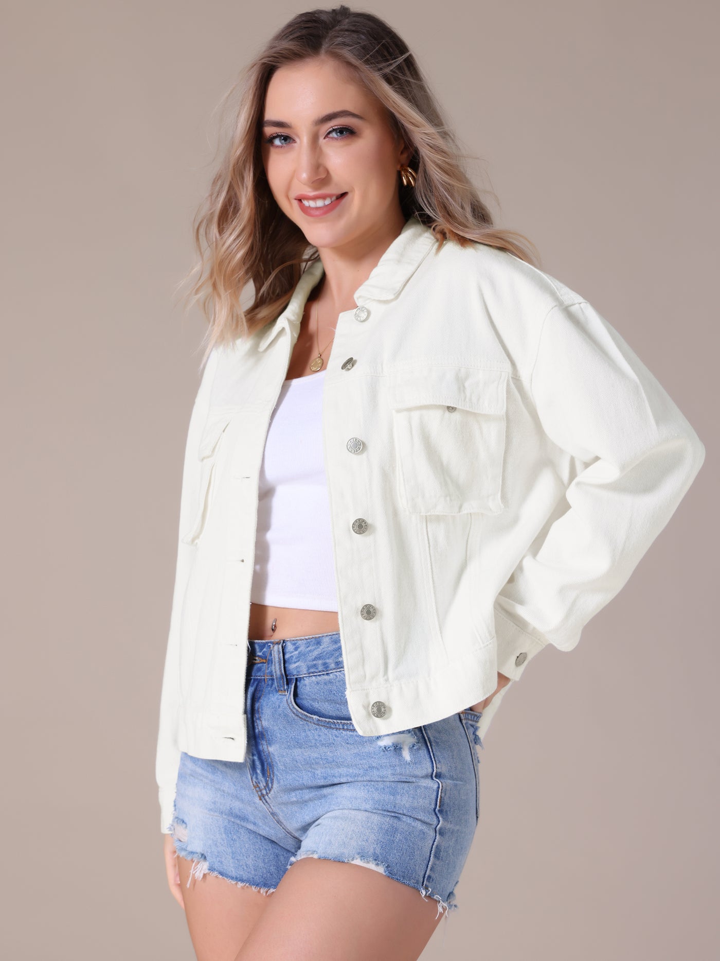 Bublédon CIMUK Women's Oversized Denim Button Down Pockets Jean Jacket