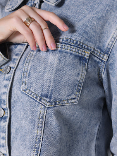 Women's Jean Jackets Long Sleeve Frayed Hem Trendy Cropped Denim Jacket