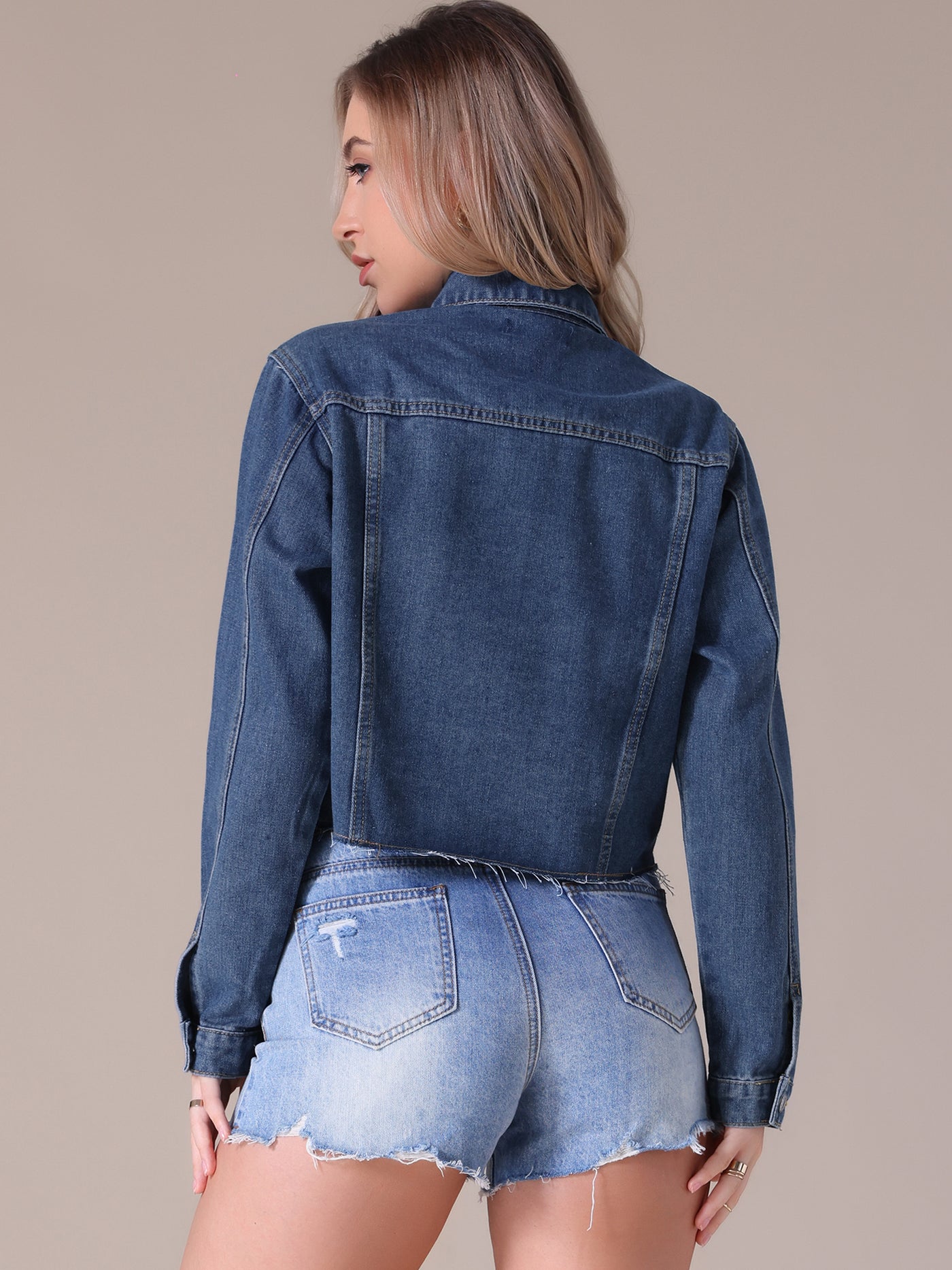 Bublédon Women's Jean Jackets Long Sleeve Frayed Hem Trendy Cropped Denim Jacket