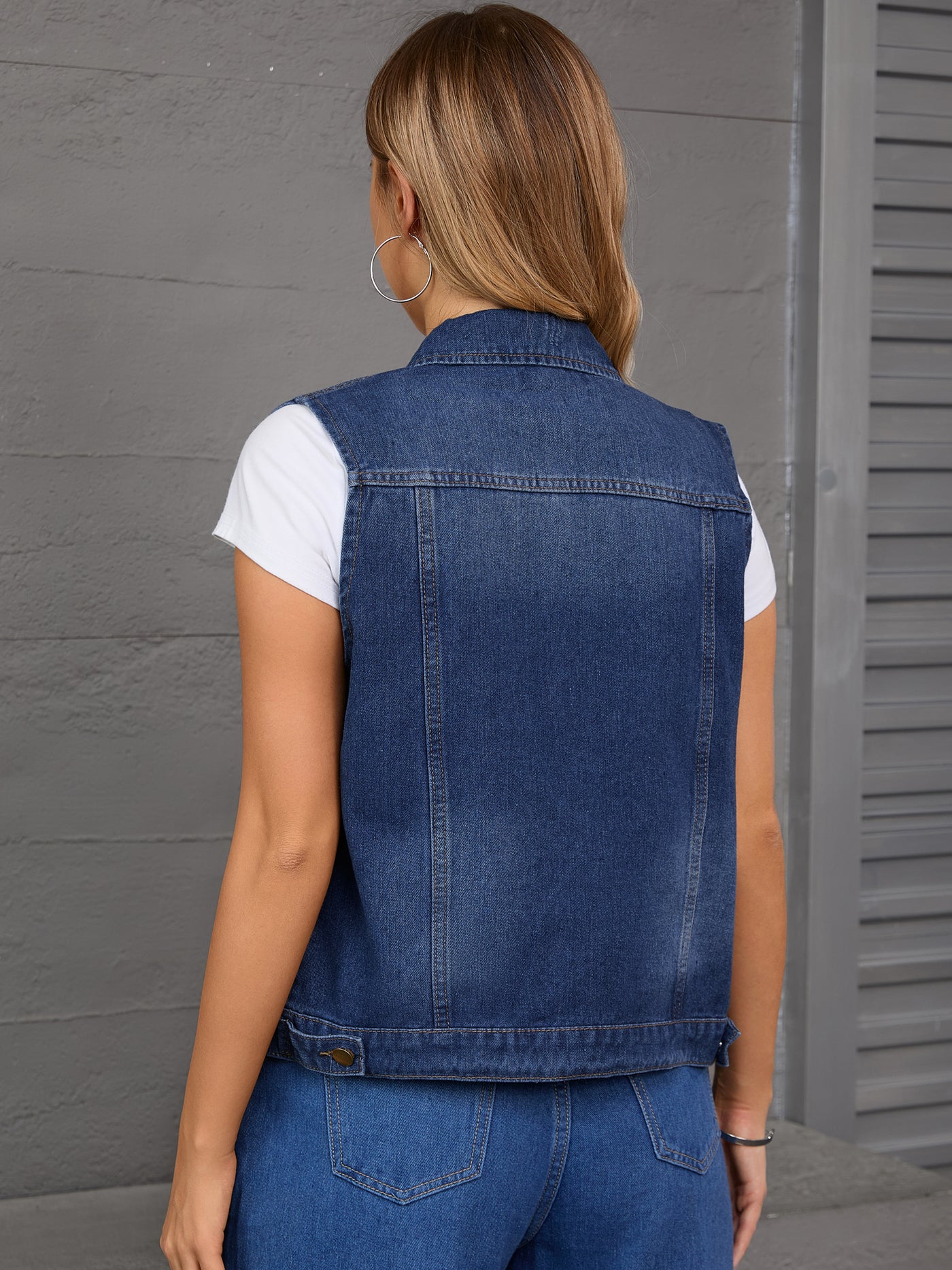 Bublédon CIMUK Women's Denim Vest Button Down Chest Flap Pockets Washed Distressed Sleeveless Jean Jacket