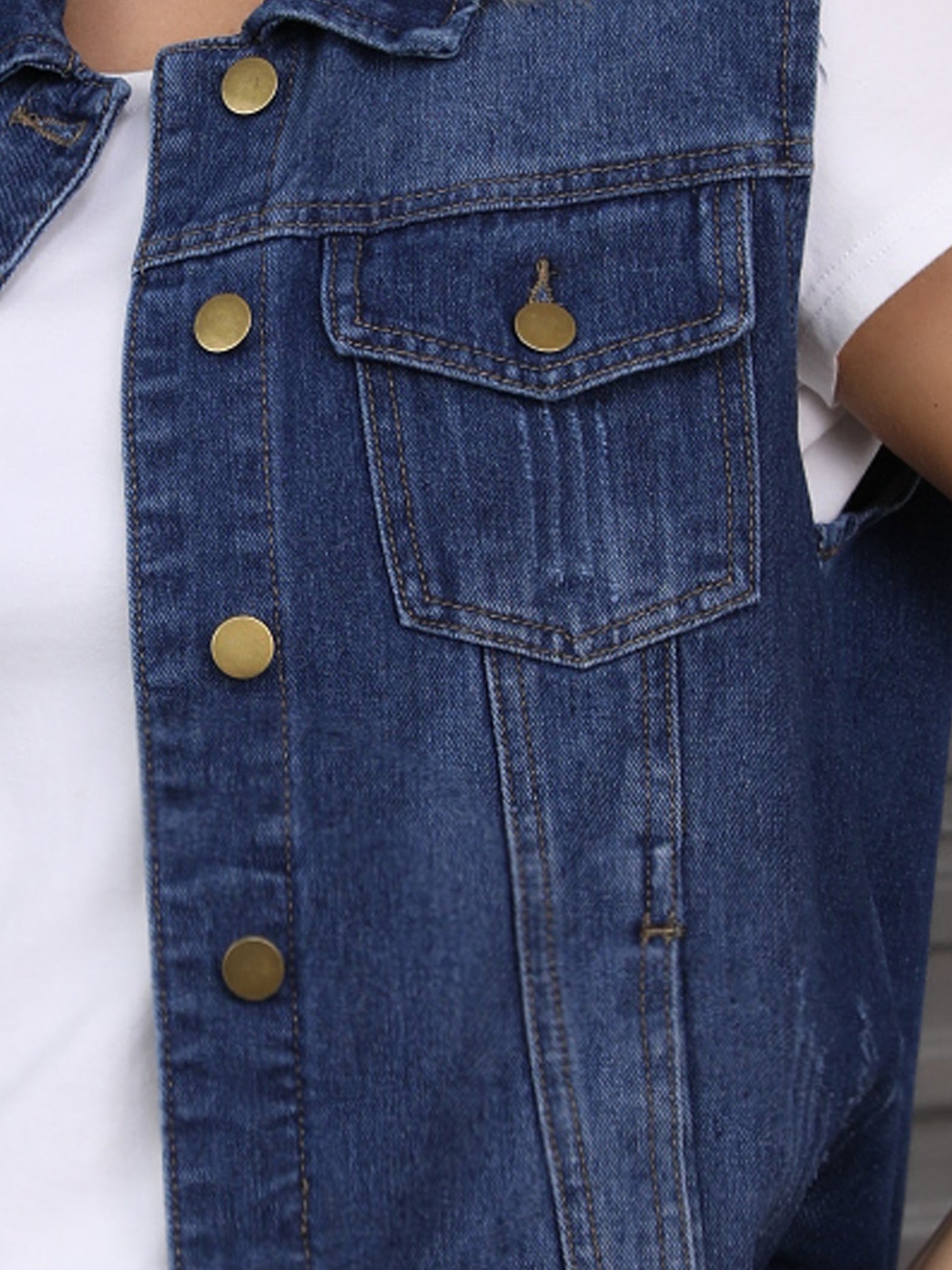 Bublédon CIMUK Women's Denim Vest Button Down Chest Flap Pockets Washed Distressed Sleeveless Jean Jacket