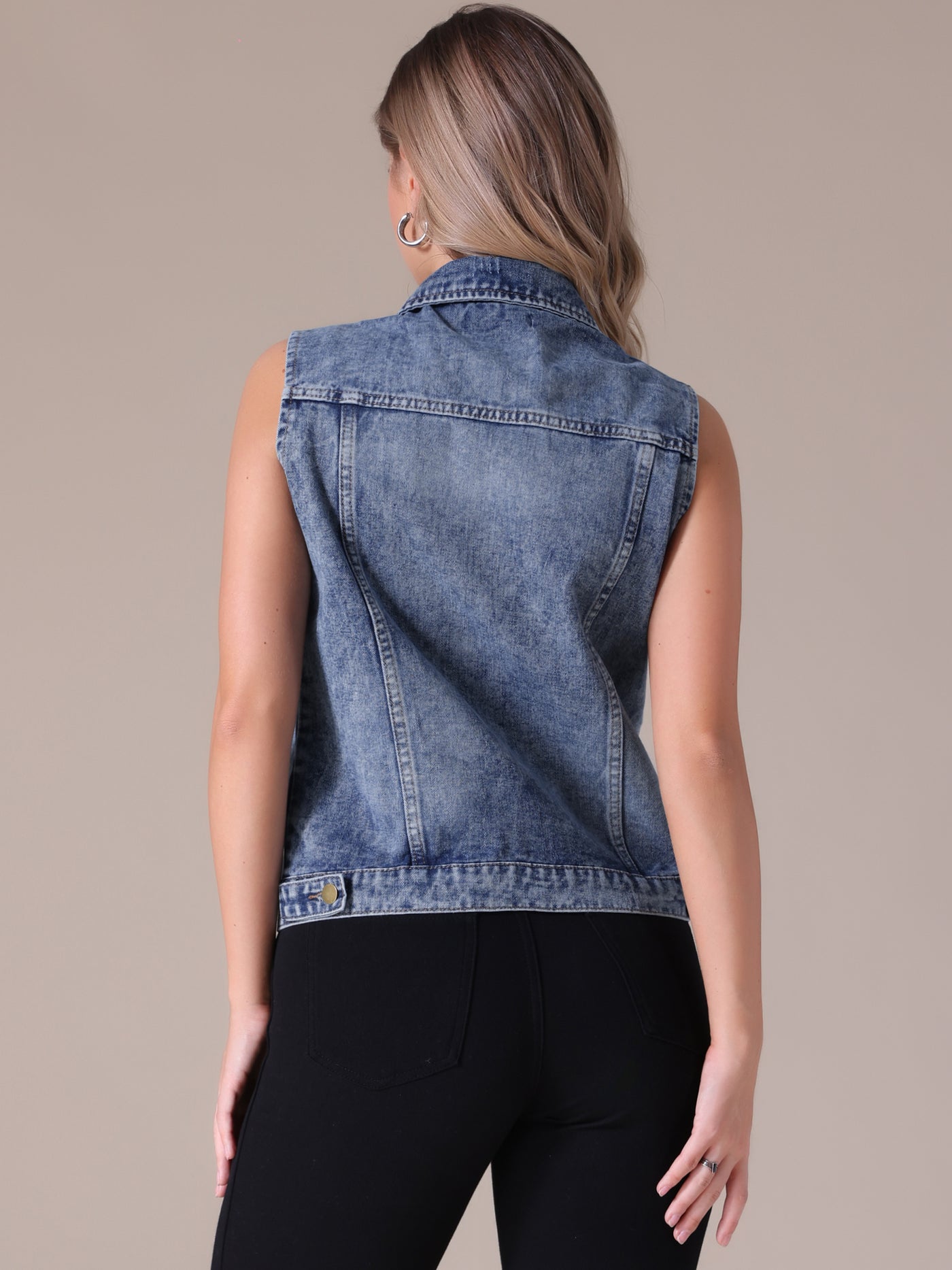 Bublédon CIMUK Women's Denim Vest Button Down Chest Flap Pockets Washed Distressed Sleeveless Jean Jacket