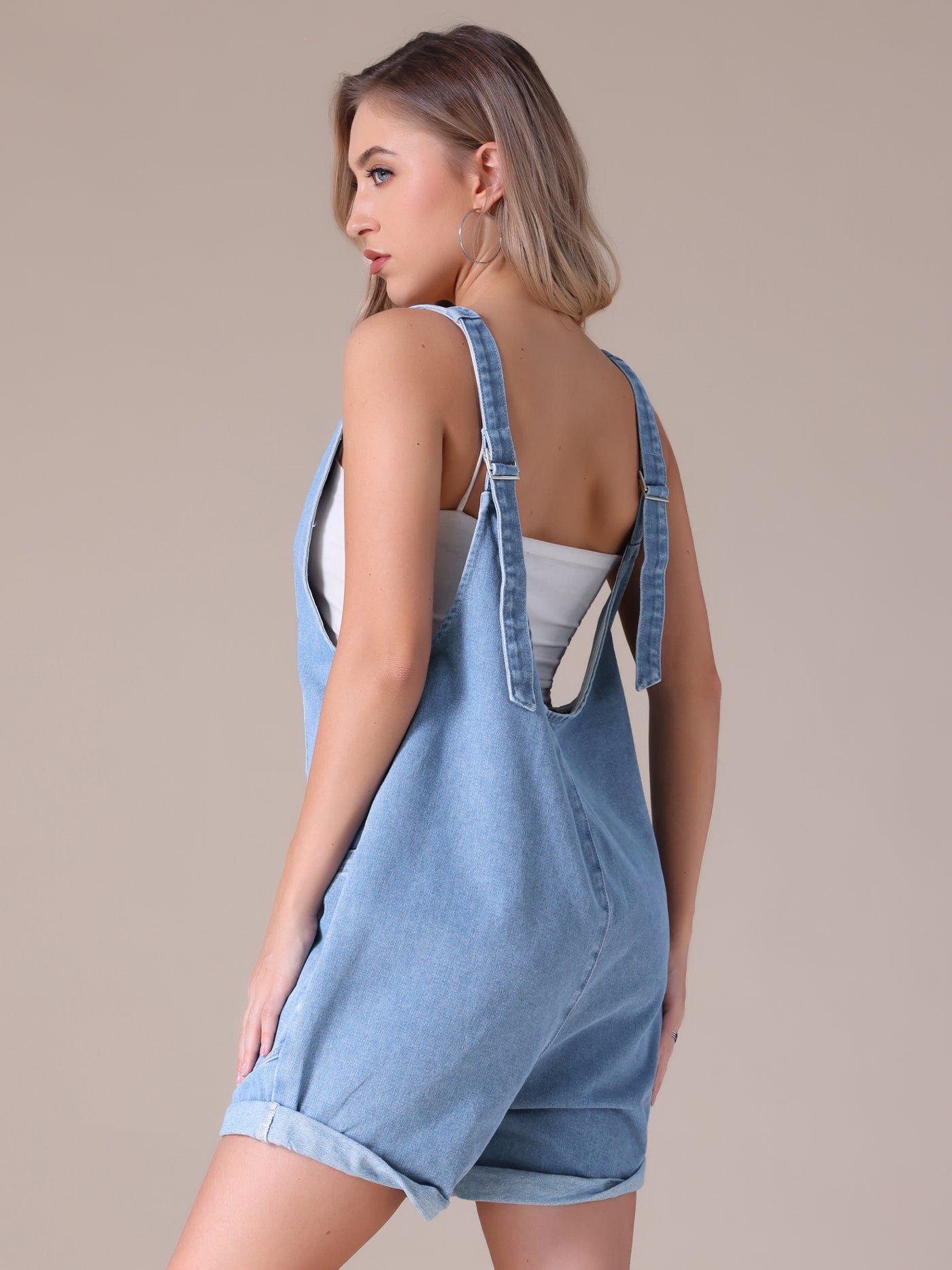 Bublédon Women's Denim Romper Sleeveless Casual Loose Jean Overall Shorts with Pockets