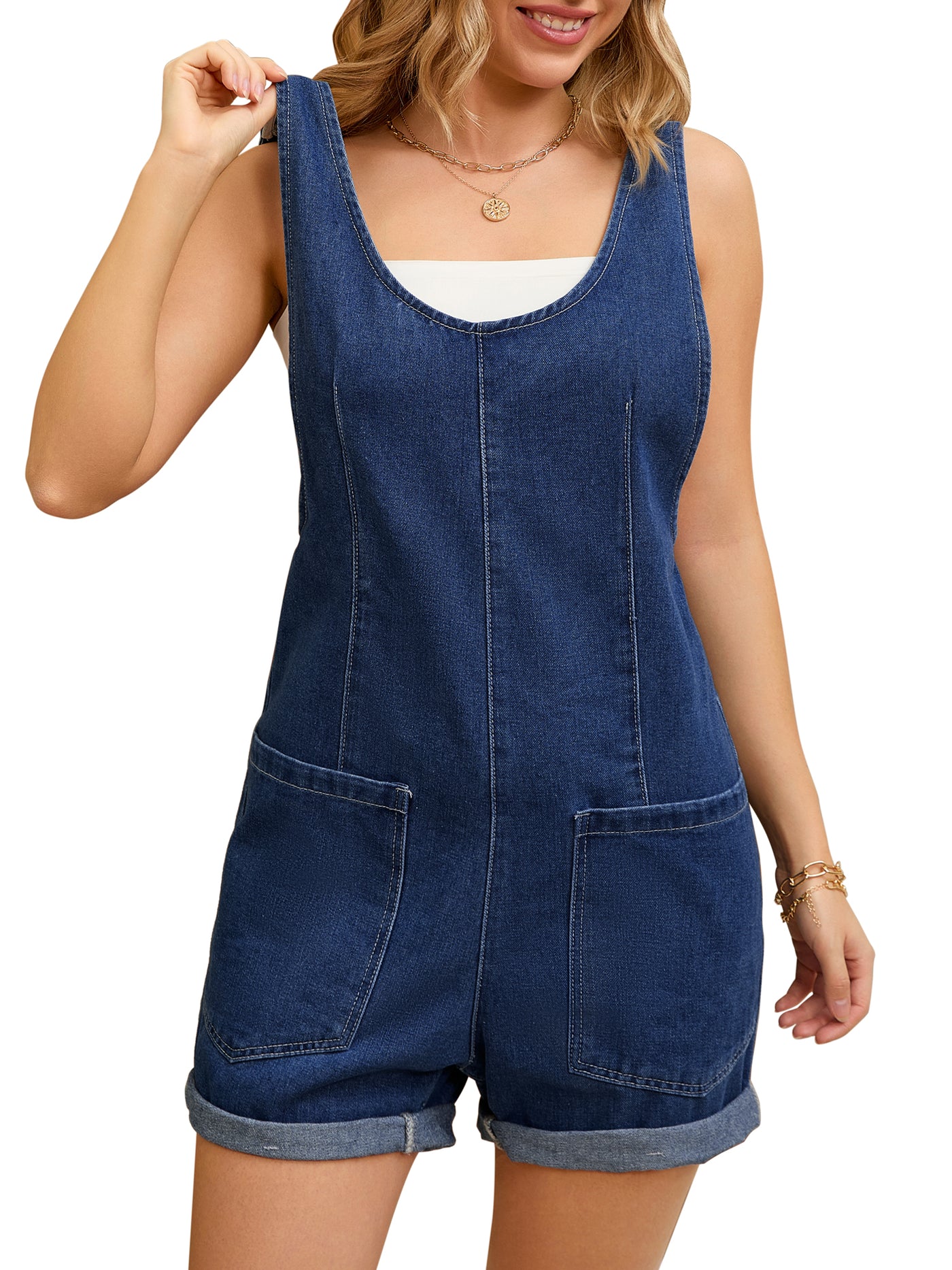 Bublédon Women's Denim Romper Sleeveless Casual Loose Jean Overall Shorts with Pockets