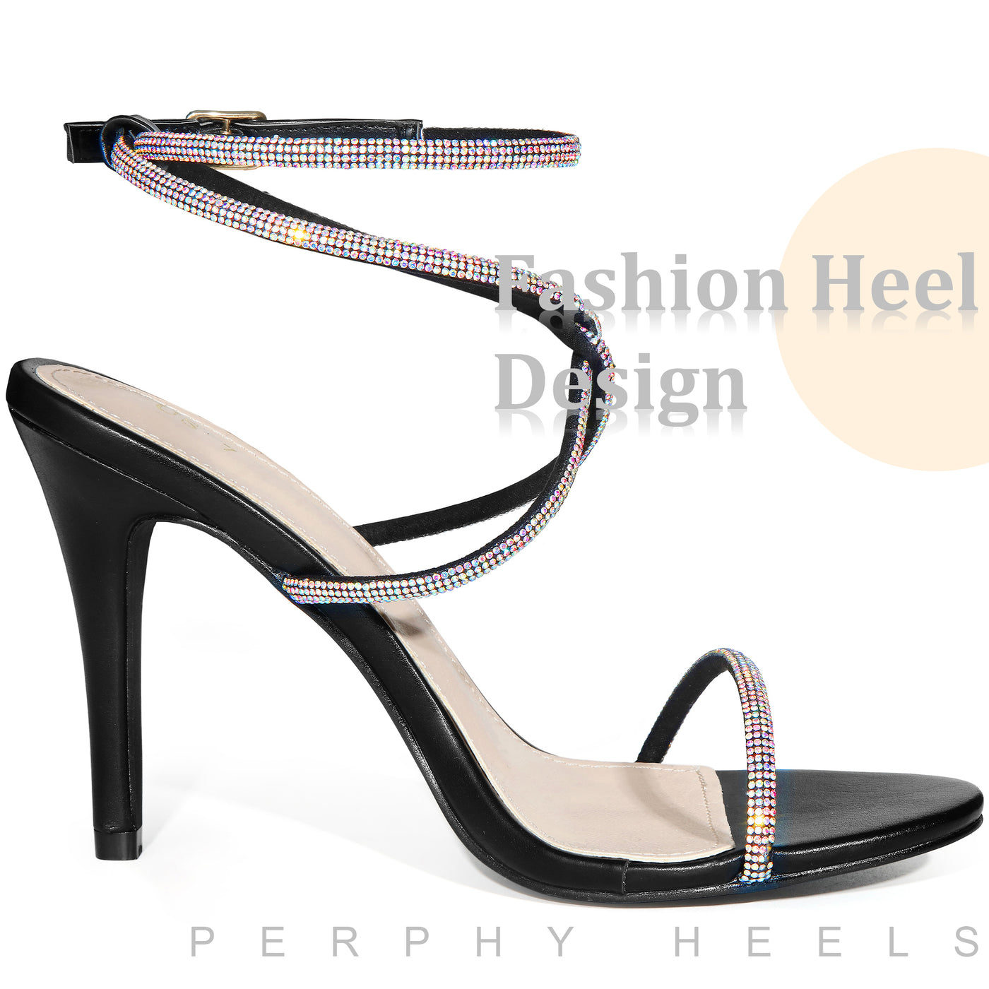 Bublédon Crystal Crisscross Stiletto Heel Sandals for Women