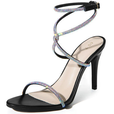 Bublédon Crystal Crisscross Stiletto Heel Sandals for Women