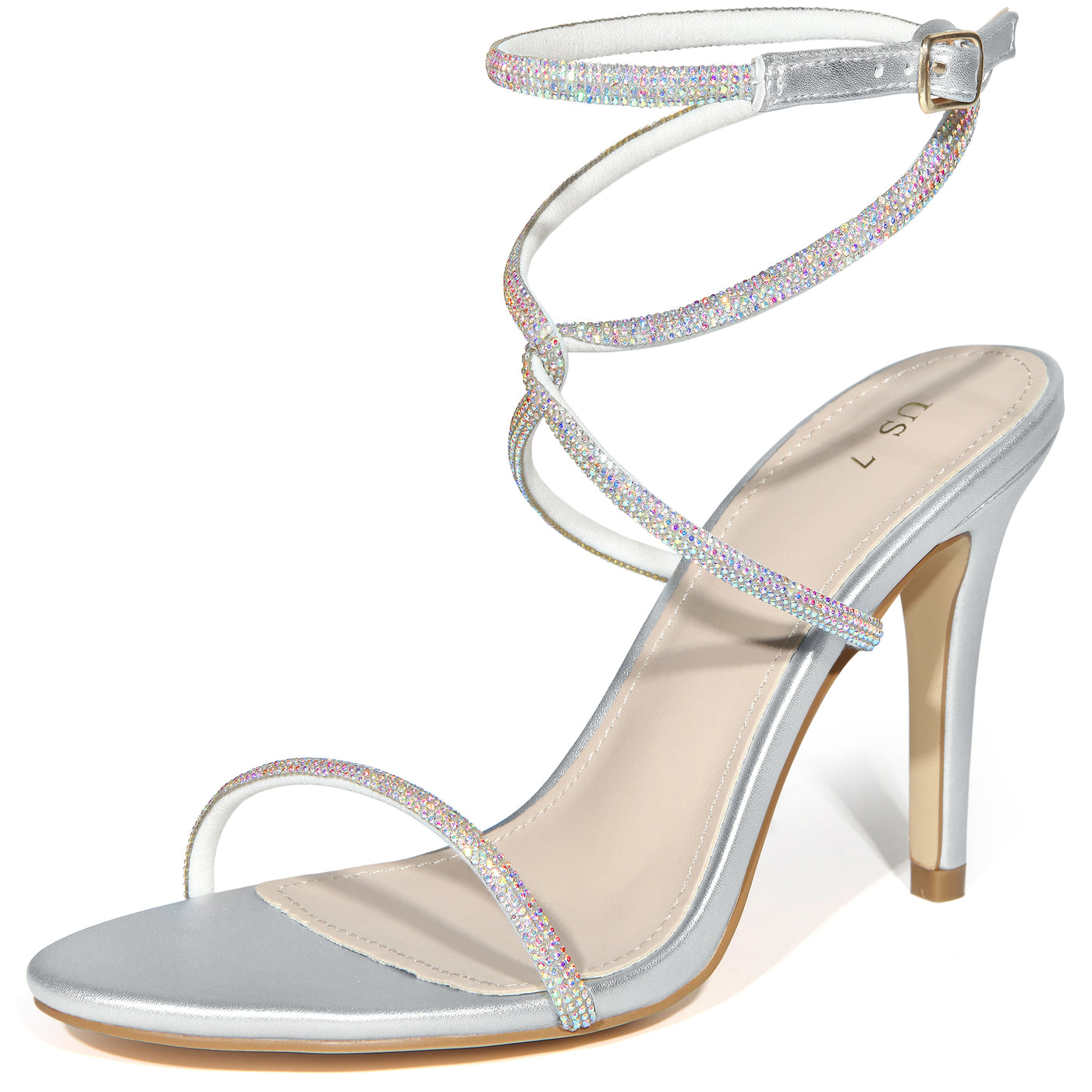 Bublédon Crystal Crisscross Stiletto Heel Sandals for Women