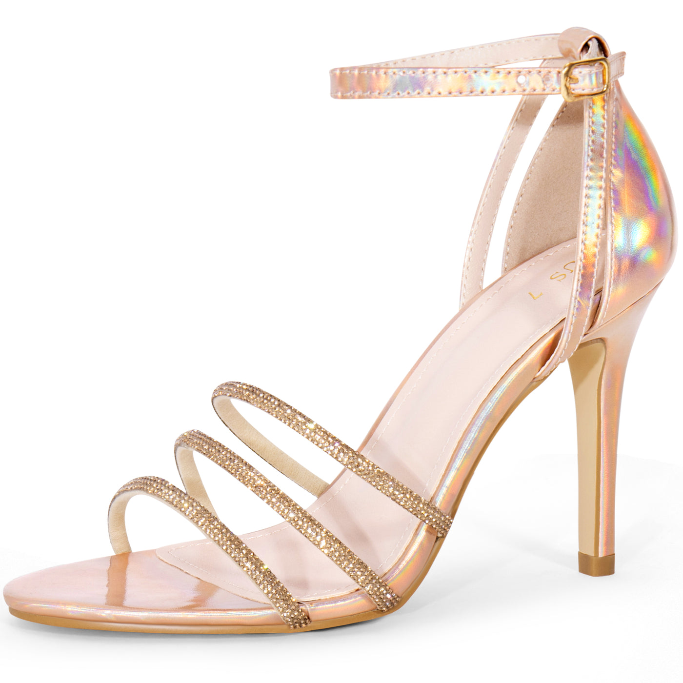 Bublédon Rhinestone Ankle Strap Stiletto Heel Sandals for Women