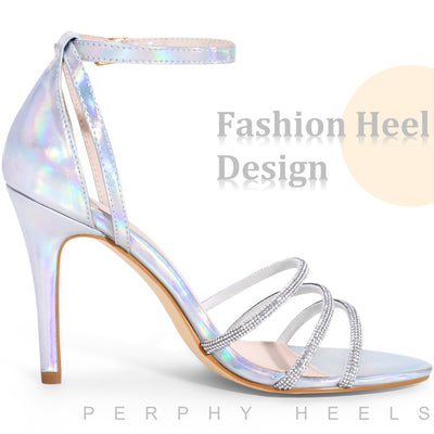 Rhinestone Ankle Strap Stiletto Heel Sandals for Women