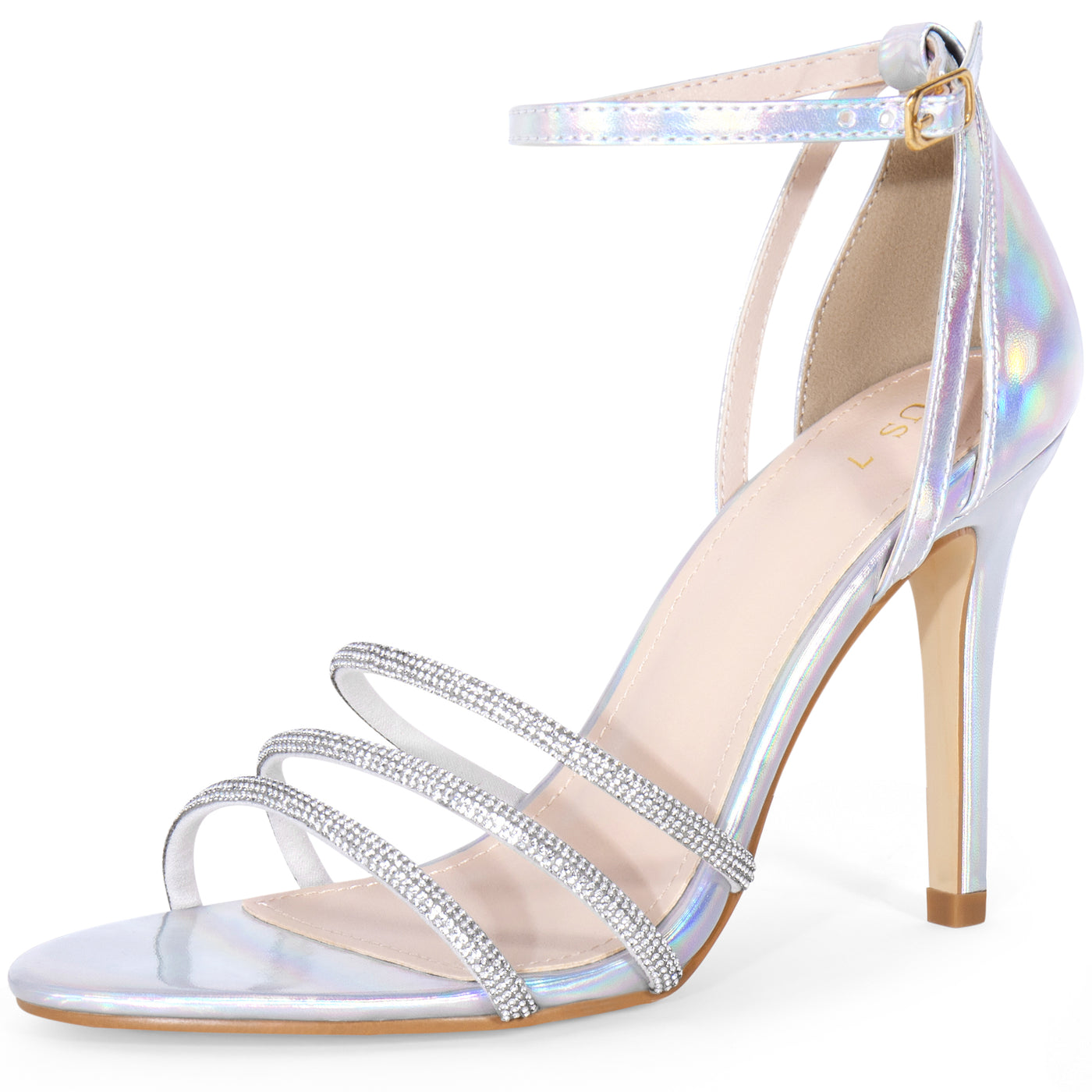 Bublédon Rhinestone Ankle Strap Stiletto Heel Sandals for Women