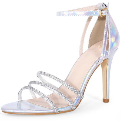 Bublédon Rhinestone Ankle Strap Stiletto Heel Sandals for Women